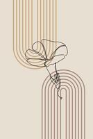 Beige Botanical Boho Abstract Floral Outline Wall Art Background vector
