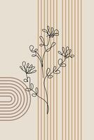 Boho Art Botanical Abstract Floral Outline Wall Art Background vector