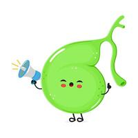 Gallbladder with loudspeaker character. hand drawn cartoon kawaii character illustration icon. Isolated on white background. Gallbladder screams character concept vector