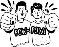 Glyph sticker of two friends making a fist bump with pow pow typography vector
