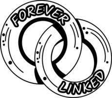 A pair of interlocking rings with the words linked forever written on them, a glyph sticker vector
