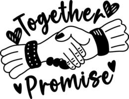 A glyph sticker of two hands shaking with together promise typography vector