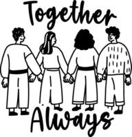 A glyph sticker of group of friends with together always typography vector