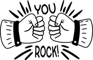A glyph sticker of two fists bumping with the text You Rock vector