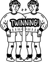 Two people wearing matching outfits with twinning typography, glyph style sticker vector