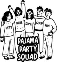 A glyph sticker of friends squad with pajama party typography vector