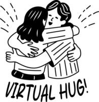 A glyph sticker of two friends with virtual hug typography vector