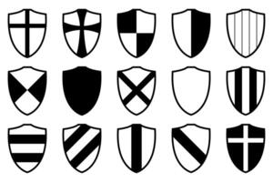 shield, black and white silhouette illustration of shields shape, isolated on white background, icon set vector