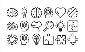 set of outline icons related to psychology lin white background vector