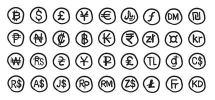 currency coin symbols set in hand drawing style vector