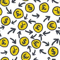 seamless pattern with currency coin symbols in hand drawing style vector