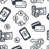seamless pattern with money exchanging line icons in hand drawing style vector