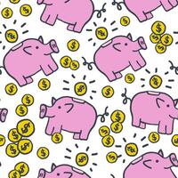 seamless pattern with piggy bank in hand drawing style vector