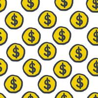 seamless pattern with gold dollar coin in hand drawing style vector