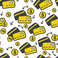 seamless pattern with credit card in hand drawing style vector