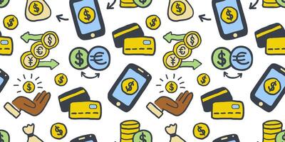 seamless pattern with money icons in hand drawing styles vector