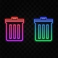 Glowing neon line trash icon can be isolated on black background. Trash can sign. Colorful outline concept. vector