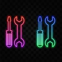 Glowing neon line Screwdriver and wrench tools icon isolated on black background. Service Tool Symbol vector