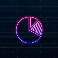 Infographic icon of neon Pie graphic glowing isolated. neon style. on brick wall background. Diagram chart sign. vector