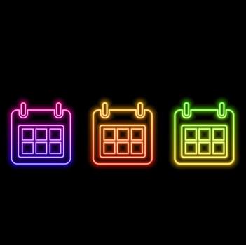 Calendar, date, schedule outline icon in neon style. Instruction illustration line icon elements. signs, symbols can be used for web, logo, mobile app vector