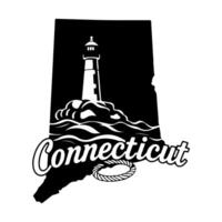 Illustration of Connecticut State Map with Coastal Lighthouse for Print or Digital Use vector