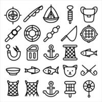 set of outline icons related to fishing linear vector