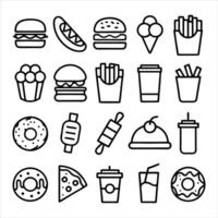 set of outline icons related to junk food line vector