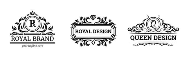 Set of monochrome labels with luxury design art on black and white colour vector