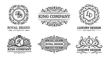Set of monochrome labels with luxury design art on black colour vector