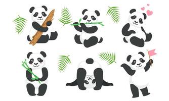 Adorable Pandas Characters Set, Cute Animals in Different Situations, Chinese Symbol Mascot Illustration vector