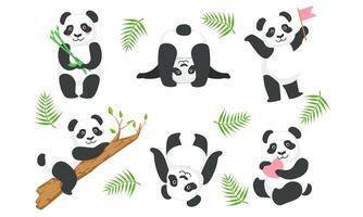 Cute Pandas Characters Set, Adorable Animals in Different Situations, Lovely Chinese Symbol Mascot Illustration vector