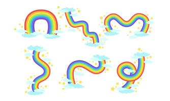 Rainbows of Various Shapes Collection, Bright Rainbows in the Sky with louds Illustration vector