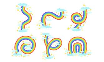 Rainbows of Various Shapes Collection, Bright Curved Rainbows in the Sky with louds Illustration vector