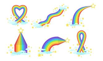 Bright Rainbows of Various in the Sky with louds Set Illustration vector