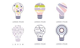 Light Bulbs with Geometric Elements Set, Modern Digital Technology, Creative Idea, Label, Badges Design Illustration vector