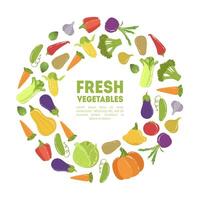 Fresh Vegetables Round Frame, Ripe Organic Natural Products Circle Border Template with Space for Text Illustration vector