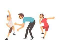 Dad and Sons Playing Catch Up and Tag Game, Father and Kids Having Good Time Together, Best Dad, Happy Family Cartoon Illustration vector