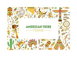 American Tribe Frame, Native Ethnic Symbols Border Template with Space for Text Illustration vector
