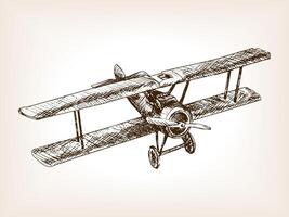 Retro airplane sketch style illustration. Old engraving imitation. Retro airplane hand drawn sketch imitation. vector