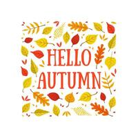 Hello Autumn Banner Template with Colorful Leaves of Square Shape, Card Can Be Used for Invitation, Special Offer, Poster, Leaflet, Flyer Illustration vector