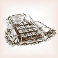 Bar of chocolate sketch style illustration. Old engraving imitation. Chocolate hand drawn sketch imitation vector