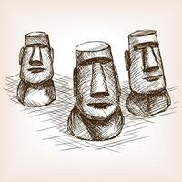 Moai easter island sketch style illustration. Old engraving imitation. Moai easter island landmark hand drawn sketch imitation vector
