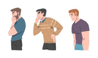 Man Different Emotion Feeling Sad and Thoughtful Scratching Head Set vector