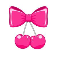 a pink bow with two cherries on a white background vector