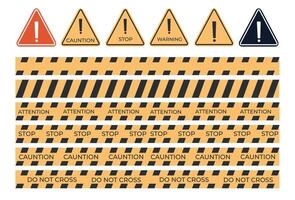 set of seamless tapes. Direction indicator or attention drawer on the necessary route. Caution, danger and warning signs. illustration vector