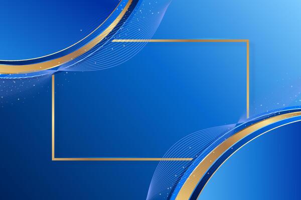 Blue and Gold Luxury Background with Golden Frame. Abstract blue elegant background with golden lines and blue waves for business presentations, ads, banner,posters and premium magazines.