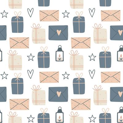 Cute Christmas Seamless Pattern - Textile Design - Fabrics - Wrapping Paper - Holiday Objects Flat Style Elements Seasons Greetings