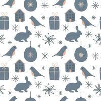 Cute Christmas Seamless Pattern - Textile Design - Fabrics - Wrapping Paper - Holiday Objects Flat Style Elements Seasons Greetings Forest Animals vector