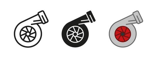 Turbo charger icon. Car turbine illustration. Automotive turbocharger symbol. Auto engine sign. Vehicle part power element. Automobile racing sport. Mechanic, tuning and modification pictogram. vector