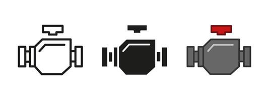 Car engine icon. Check engine symbol. Machine motor illustration. Mechanic element sign. Vehicle part pictogram. Automobile maintenance isolated outline, line, black and colored concept. vector
